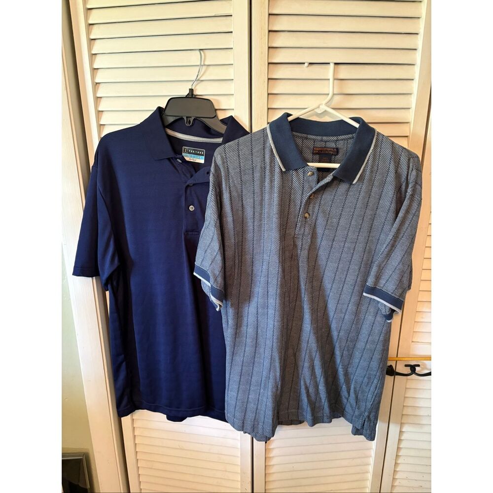 TWO Mens Golf Shirts, size Large, Blue and Blue Stripe, Great Condition, PGA